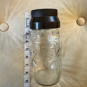 Vintage Anchor Hocking starburst Sanka Clear Glass Jar with Dark Brown Lid
